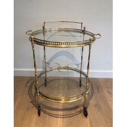 Neoclassical Round Brass Drinks Trolley with Removable Trays, Maison Baguès, Circa 1940