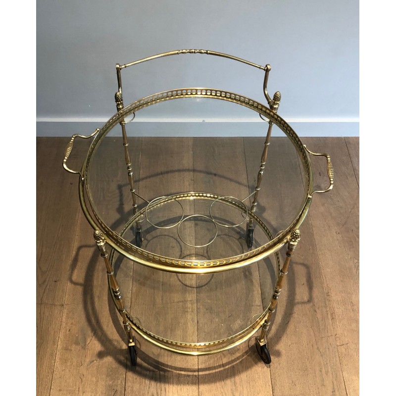 Neoclassical Round Brass Drinks Trolley with Removable Trays, Maison Baguès, Circa 1940