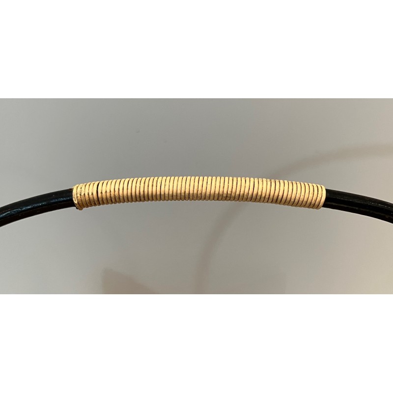 Rattan and Black Lacquered Metal Log Holder, French Work, Circa 1970