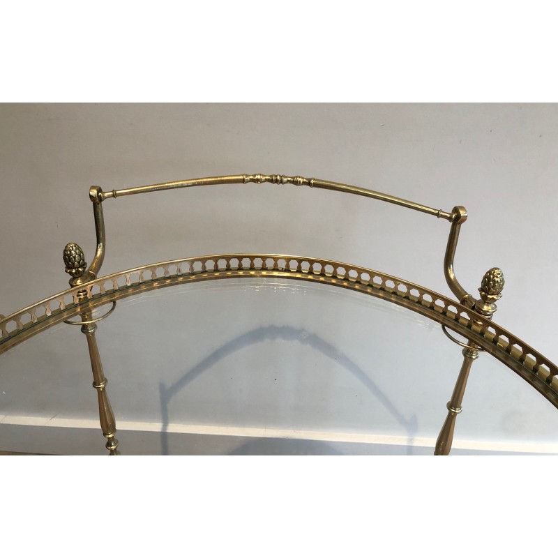 Table Roulante Ronde Néoclassique en Laiton à Plateaux Amovibles, Maison Baguès, Vers 1940