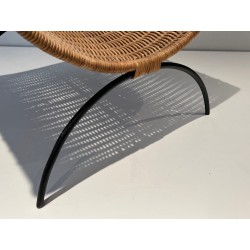 Rattan and Black Lacquered Metal Log Holder, French Work, Circa 1970