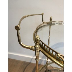 Neoclassical Round Brass Drinks Trolley with Removable Trays, Maison Baguès, Circa 1940