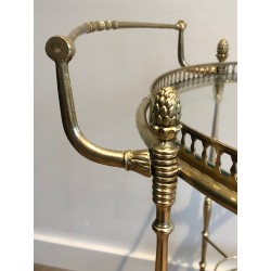 Neoclassical Round Brass Drinks Trolley with Removable Trays, Maison Baguès, Circa 1940