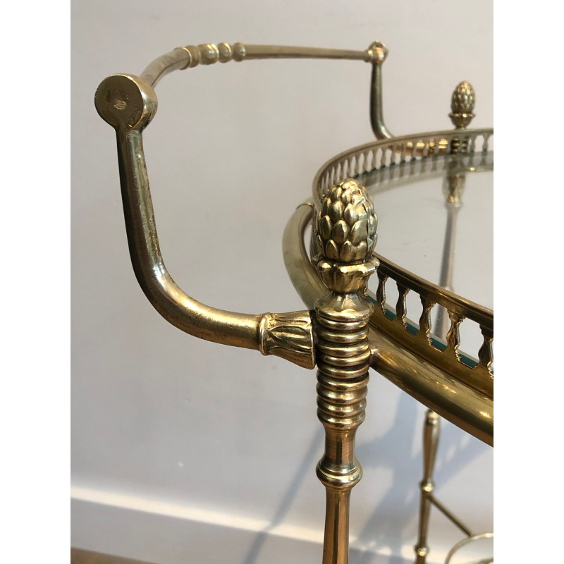 Neoclassical Round Brass Drinks Trolley with Removable Trays, Maison Baguès, Circa 1940