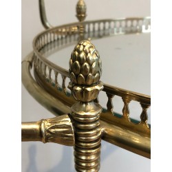 Neoclassical Round Brass Drinks Trolley with Removable Trays, Maison Baguès, Circa 1940