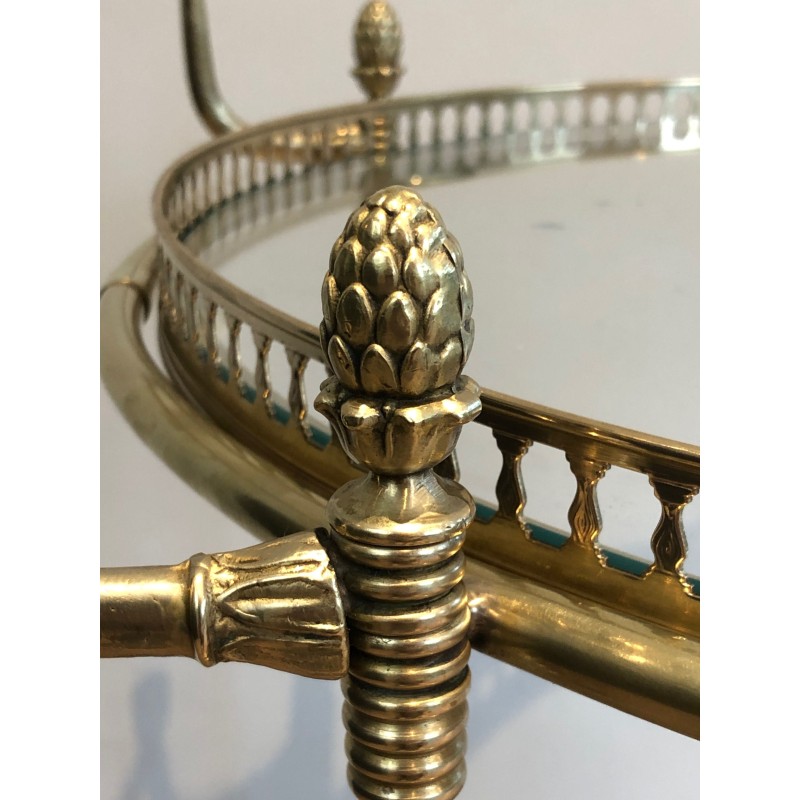 Neoclassical Round Brass Drinks Trolley with Removable Trays, Maison Baguès, Circa 1940