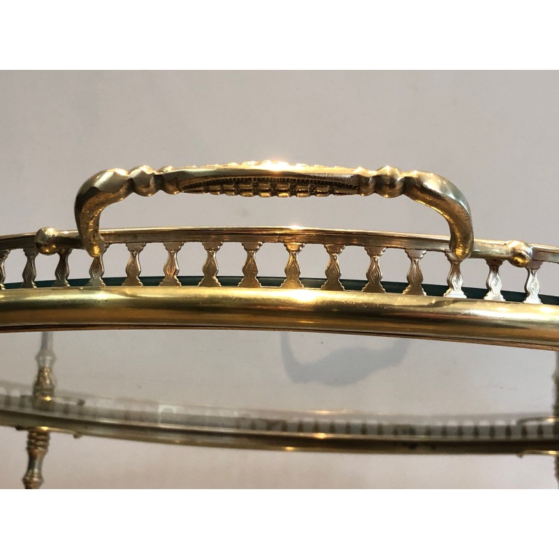 Neoclassical Round Brass Drinks Trolley with Removable Trays, Maison Baguès, Circa 1940