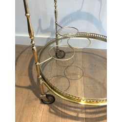 Neoclassical Round Brass Drinks Trolley with Removable Trays, Maison Baguès, Circa 1940