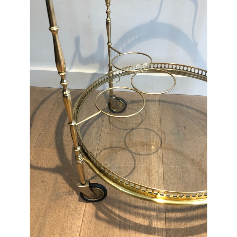 Table Roulante Ronde Néoclassique en Laiton à Plateaux Amovibles, Maison Baguès, Vers 1940