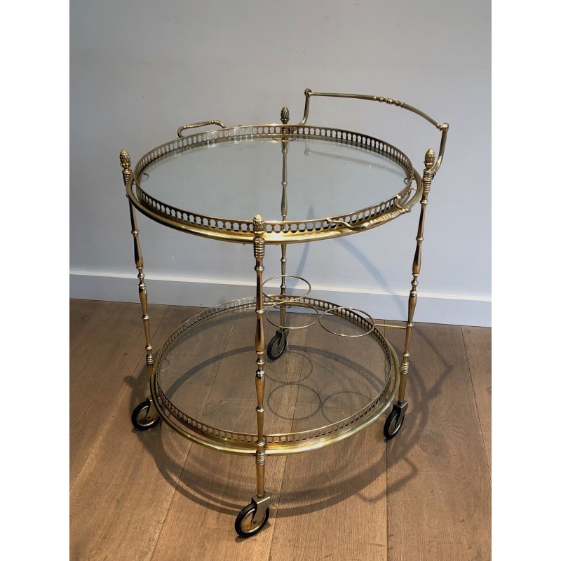 Neoclassical Round Brass Drinks Trolley with Removable Trays, Maison Baguès, Circa 1940