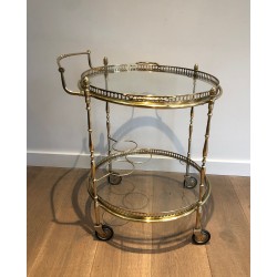Table Roulante Ronde Néoclassique en Laiton à Plateaux Amovibles, Maison Baguès, Vers 1940