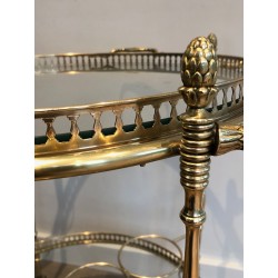 Neoclassical Round Brass Drinks Trolley with Removable Trays, Maison Baguès, Circa 1940