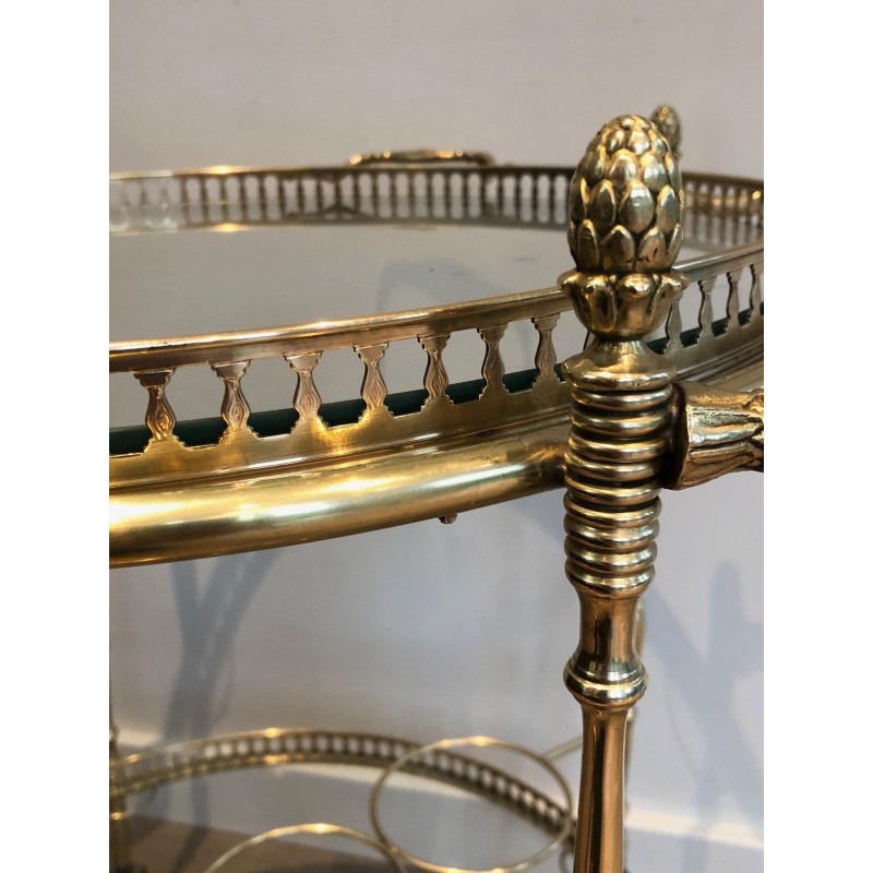 Neoclassical Round Brass Drinks Trolley with Removable Trays, Maison Baguès, Circa 1940