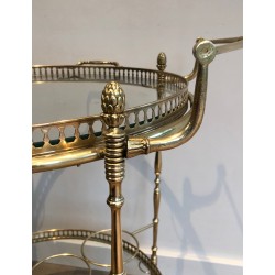 Table Roulante Ronde Néoclassique en Laiton à Plateaux Amovibles, Maison Baguès, Vers 1940