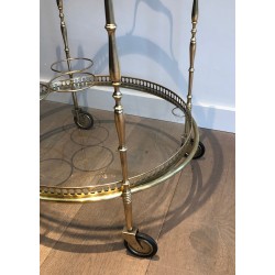 Table Roulante Ronde Néoclassique en Laiton à Plateaux Amovibles, Maison Baguès, Vers 1940