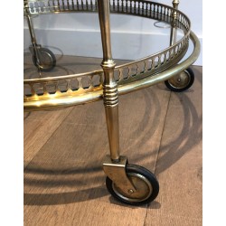 Neoclassical Round Brass Drinks Trolley with Removable Trays, Maison Baguès, Circa 1940