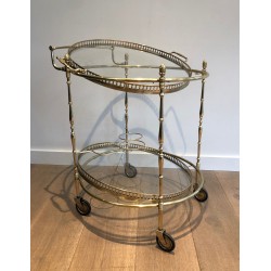 Table Roulante Ronde Néoclassique en Laiton à Plateaux Amovibles, Maison Baguès, Vers 1940