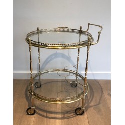 Neoclassical Round Brass Drinks Trolley with Removable Trays, Maison Baguès, Circa 1940