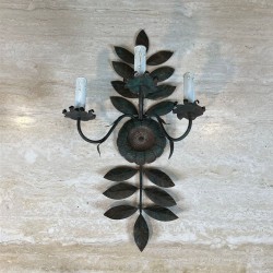 Pair of Decorative Wall Sconces with Sunflowers and Foliage in Patinated Metal