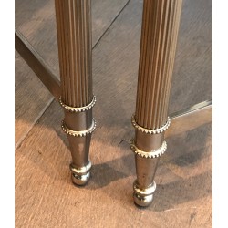 Neoclassical Silvered Metal Tripartite Coffee Table with Carrara Marble Tops, French Work, Circa 1940