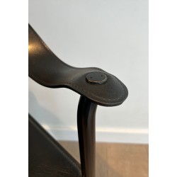 Suite de 4 Fauteuils en Cuir et Métal Laqué Noir