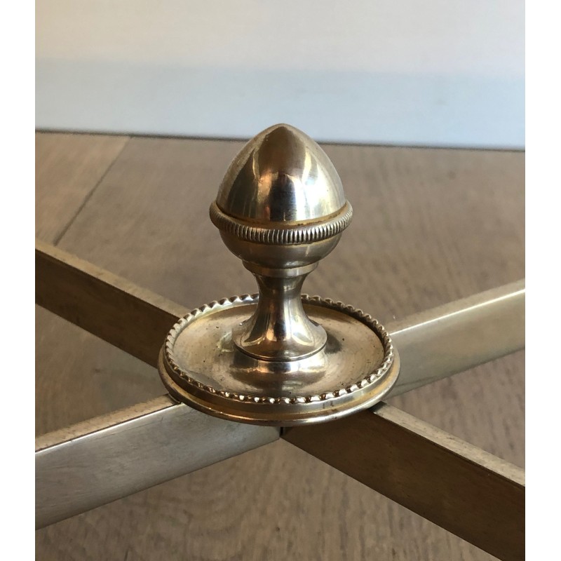 Table Basse Tripartite Néoclassique en Métal Argenté à Plateaux de Marbre de Carrare, Travail Français, Vers 1940