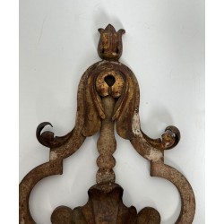 Pair of Patinated Wrought Iron Wall Sconces with Gilded Acanthus Leaves and Crystals