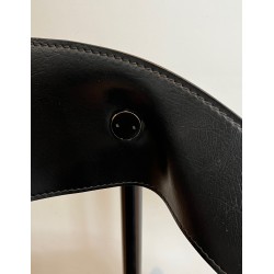 Suite of Four Leather and Black Lacquered Metal Armchairs, French Work, Circa 1970