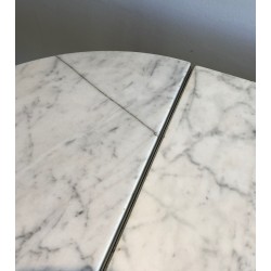 Neoclassical Silvered Metal Tripartite Coffee Table with Carrara Marble Tops, French Work, Circa 1940