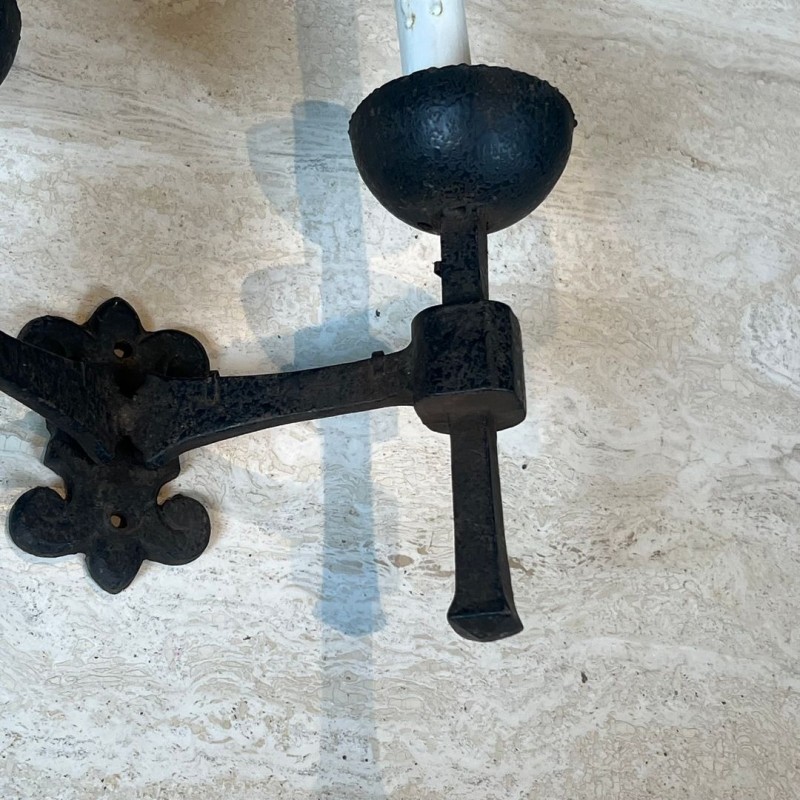 Pair of Gothic Style Wrought Iron Wall Lights with 2 Arms