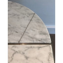 Neoclassical Silvered Metal Tripartite Coffee Table with Carrara Marble Tops, French Work, Circa 1940