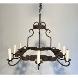Eight-Light Wrought Iron Chandelier, French Work, Circa 1950