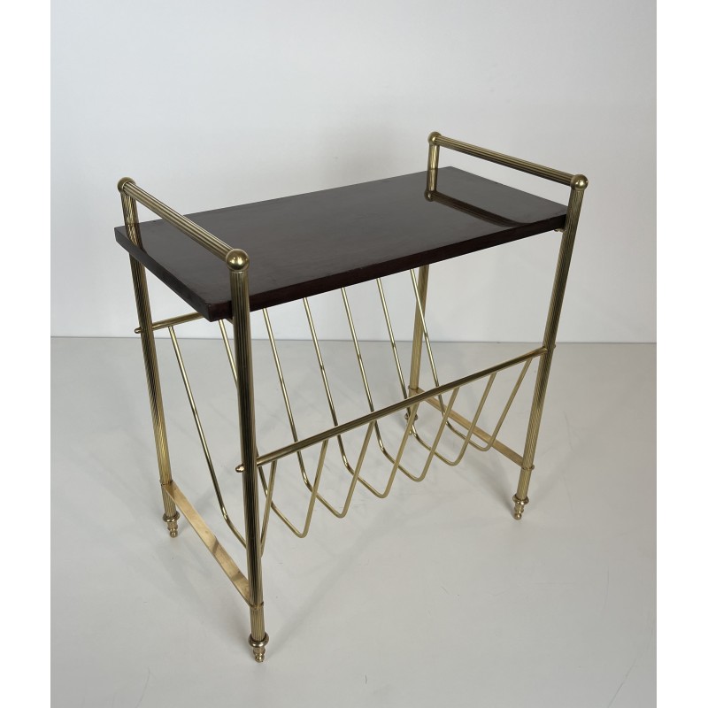 Neoclassical Mahogany and Brass Magazine Rack, Maison Jansen, Circa 1940