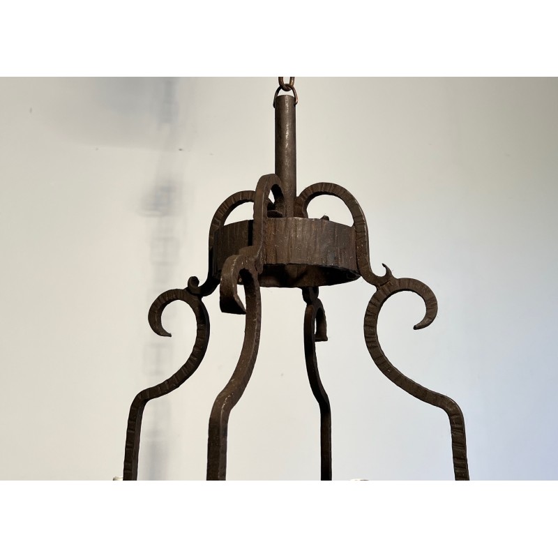 Eight-Light Wrought Iron Chandelier, French Work, Circa 1950