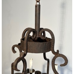 Lustre en Fer Forgé à Huit Bras de Lumière, Travail Français, Vers 1950