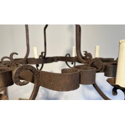 Eight-Light Wrought Iron Chandelier, French Work, Circa 1950