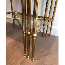 Set of Three Neoclassical Brass Nesting Tables with Faux Antique Glass Tops, Maison Baguès, Circa 1940