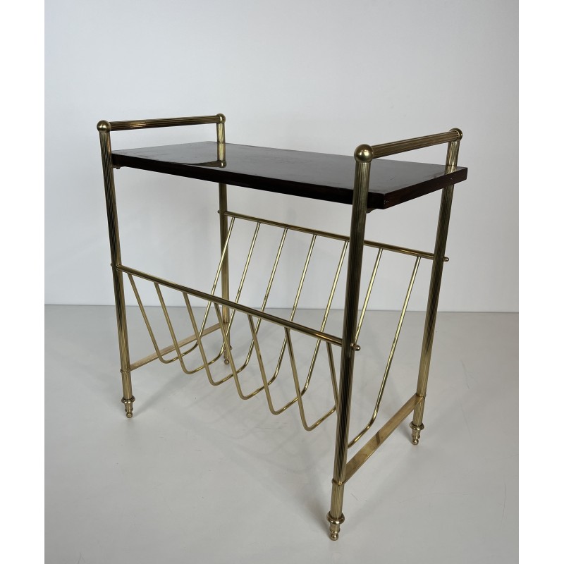 Neoclassical Mahogany and Brass Magazine Rack, Maison Jansen, Circa 1940