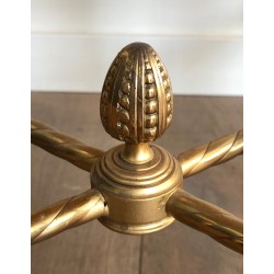 Set of Three Neoclassical Brass Nesting Tables with Faux Antique Glass Tops, Maison Baguès, Circa 1940