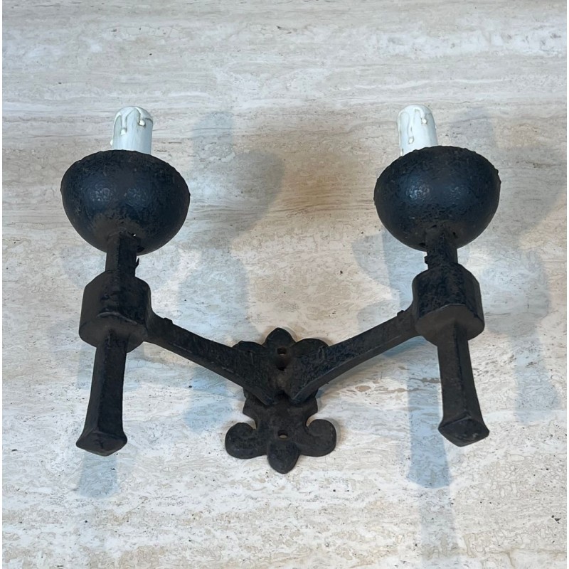Pair of Gothic Style Wrought Iron Wall Lights with 2 Arms