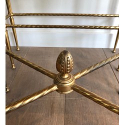 Suite de Trois Tables Gigognes Néoclassiques en Laiton et Plateaux de Verre Façon Antique, Maison Baguès, Vers 1940