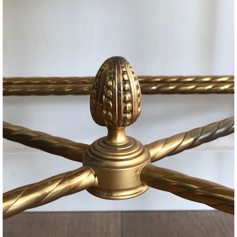 Set of Three Neoclassical Brass Nesting Tables with Faux Antique Glass Tops, Maison Baguès, Circa 1940
