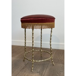 Tabouret en Bronze Façon Faux Bambou, Maison Baguès, Vers 1940