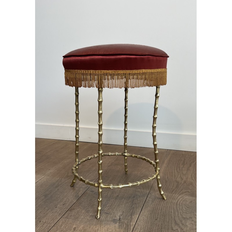Faux Bamboo Bronze Stool, Maison Baguès, Circa 1940