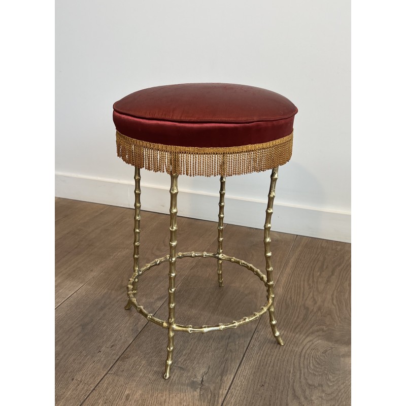 Faux Bamboo Bronze Stool, Maison Baguès, Circa 1940