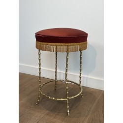 Faux Bamboo Bronze Stool, Maison Baguès, Circa 1940