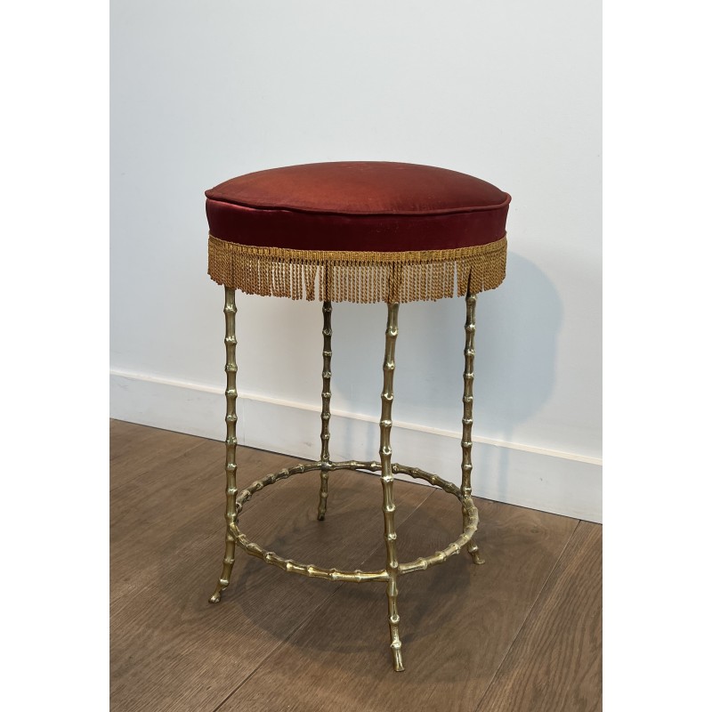 Faux Bamboo Bronze Stool, Maison Baguès, Circa 1940