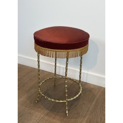 Tabouret en Bronze Façon Faux Bambou, Maison Baguès, Vers 1940