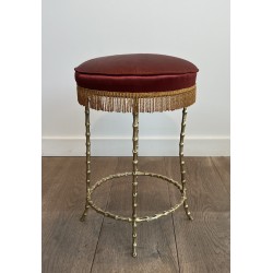 Tabouret en Bronze Façon Faux Bambou, Maison Baguès, Vers 1940