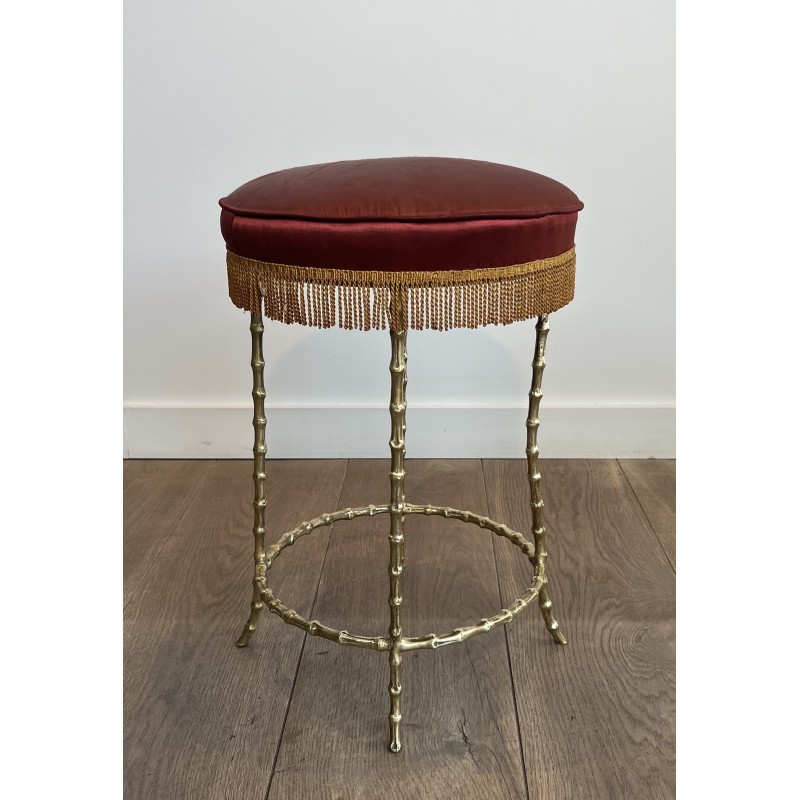Tabouret en Bronze Façon Faux Bambou, Maison Baguès, Vers 1940